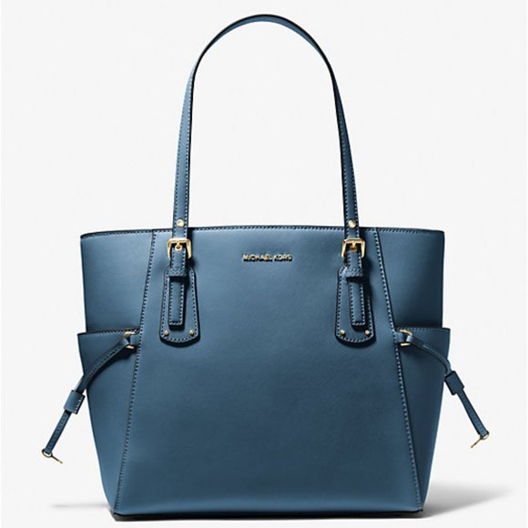Michael Kors Voyager Small Saffiano Leather Tote Bag DK CHAMBRAY 100% AUTHENTIC - Picture 1 of 3